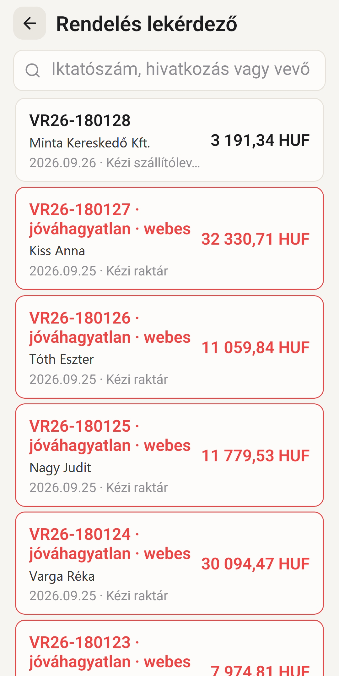 Rendelés lekérdező az X-Profit Mobilban